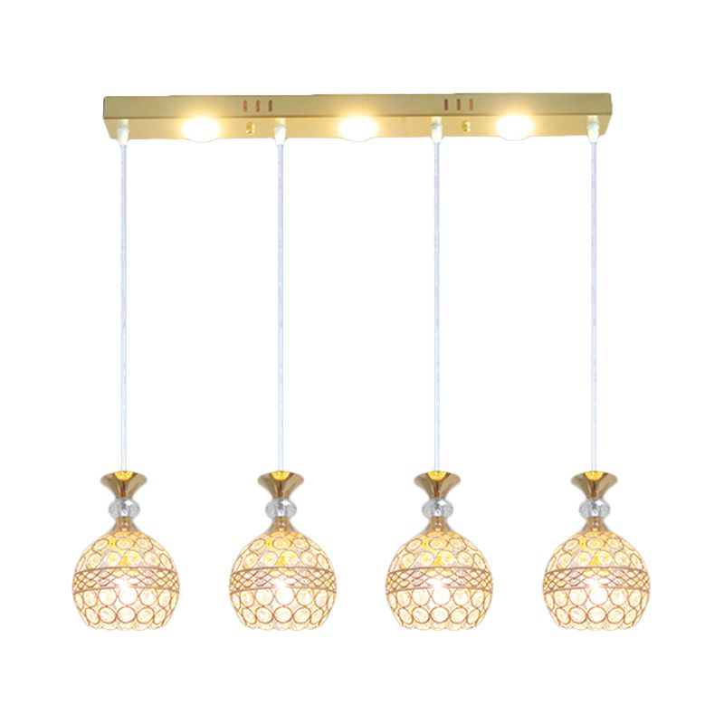 4 Köpfe Esszimmer Multi -Deckenleuchte modernistische Gold -Finish -Pendellampe mit Globuskristall eingebetteter Schatten