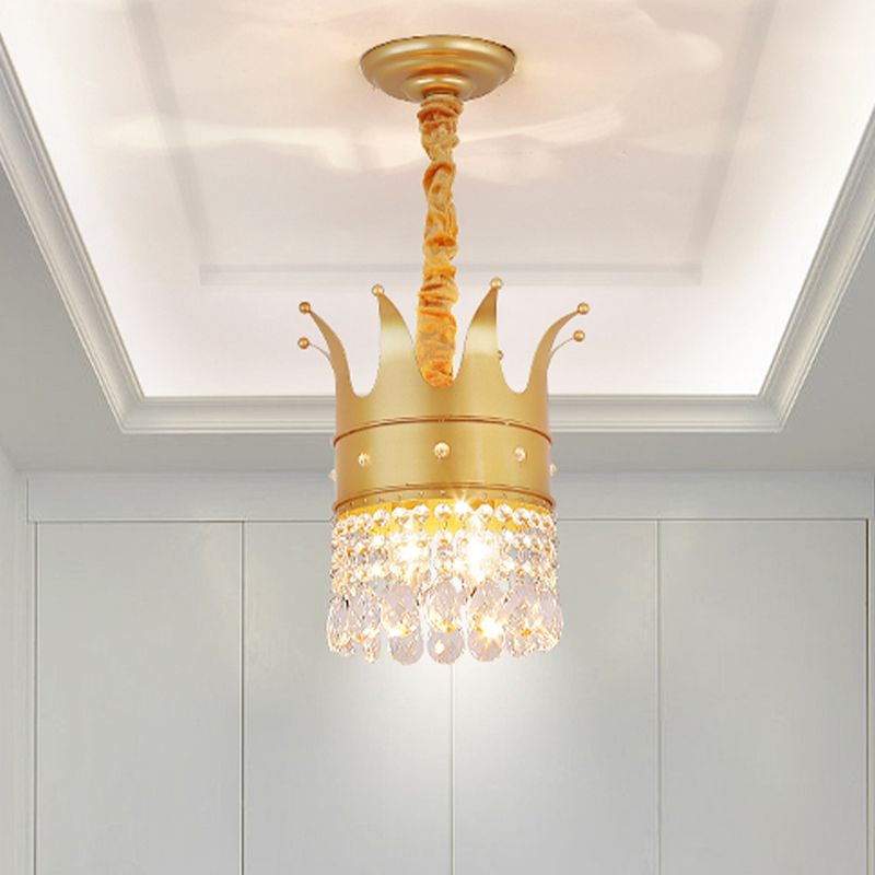 Gold Finish Crown-Like Ceiling Chandelier Kids 2/4/5 Bulbs Metal Suspension Light with Crystal Accent