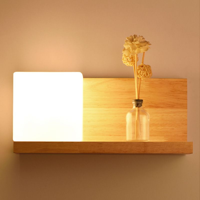 Shaded Bedroom Wall Mounted Light Wood Simplicity Style Sconce Light Fixture in Beige