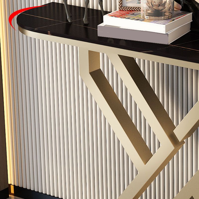 Glam Metal Accent Table Half Moon Stone Sofa Console Table for Hall