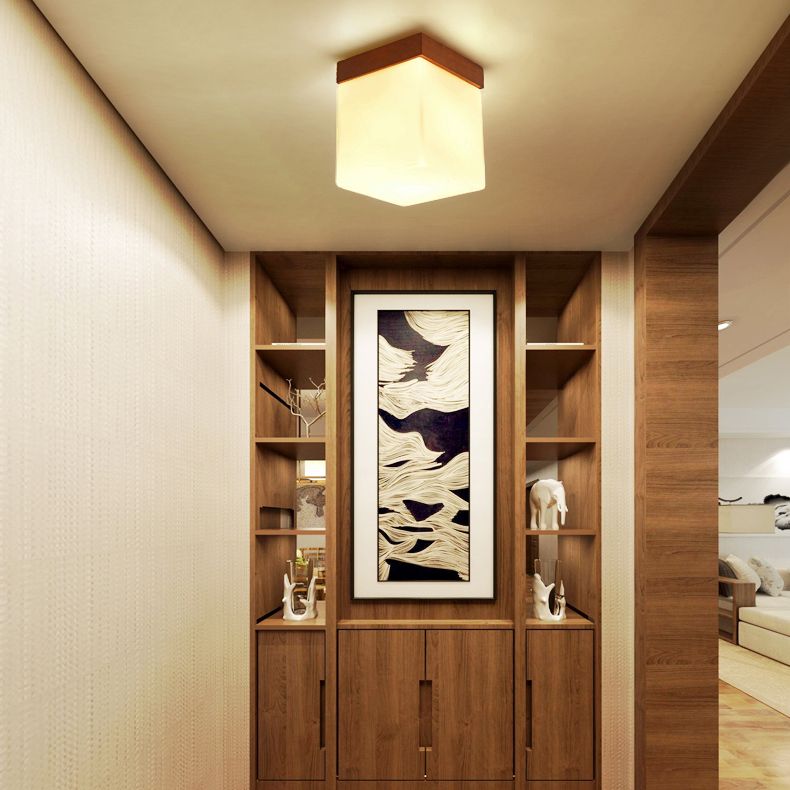 Lámpara empotrada geométrica moderna de madera, 1 luz, montaje empotrado en marrón