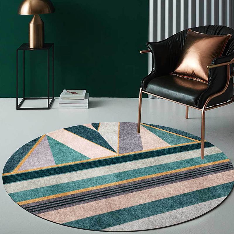 Stylish Geometric Pattern Rug Green Nordic Rug Polyester Washable Anti-Slip Backing Area Rug for Living Room