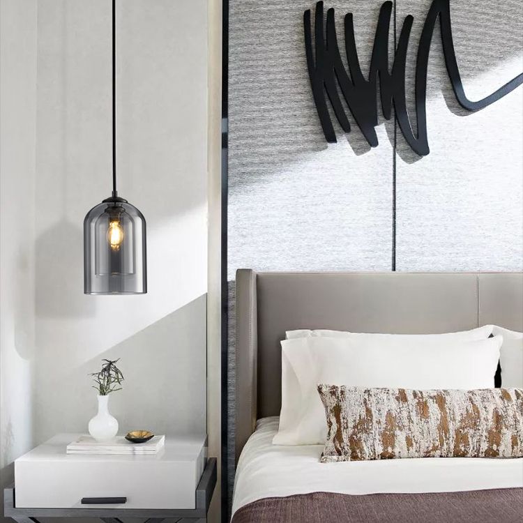 Glass Cylindrical Shape Ceiling Light Dinging Room Bedroom 1 Light Modern Hanging Light