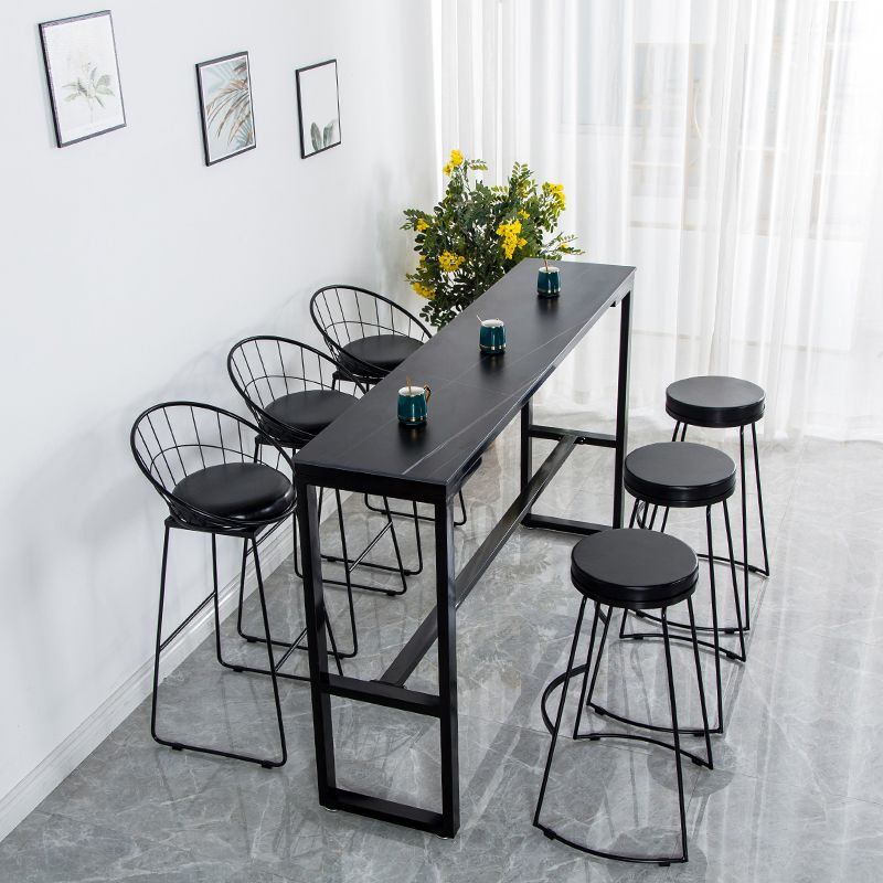 Matte Finish Stone Top Bistro Table with Black Metal Frame for Home