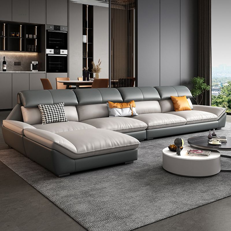Faux Leather Sectional Sofa Light-grey Stain-Resistant Sofa for Living Room