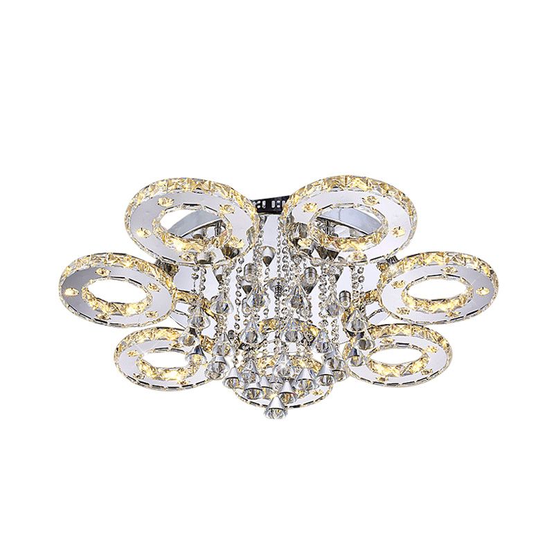 Ring Semi Flush Light Contemporary K9 Crystal Chrome 23.5"/28"/33.5" Wide LED Ceiling Lamp, Warm/White/2 Color Light