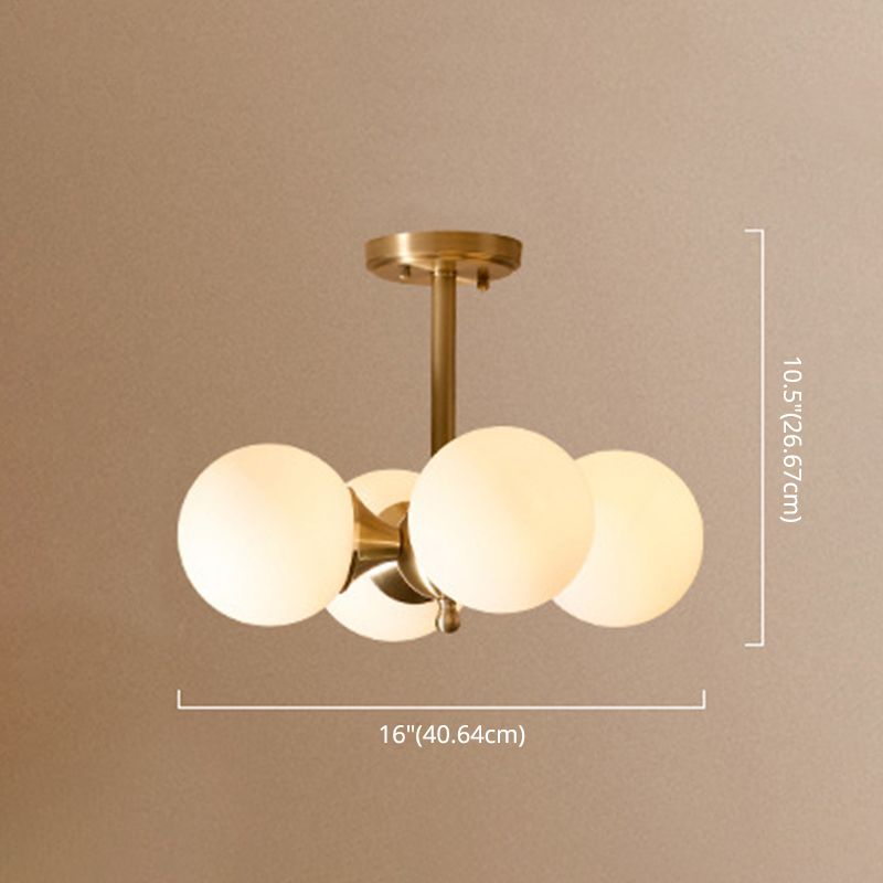 Postmoderne Metallhänge Kronleuchter leichter Opalglas Schatten 4 Licht Deckenkroren in Gold für Schlafzimmer