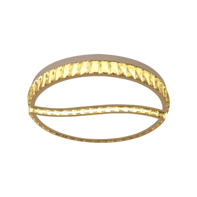 Circular Ceiling Mounted Fixture Contemporary Crystal Rectangle Drawing Room Flushmount in Chrome, Warm/White Light