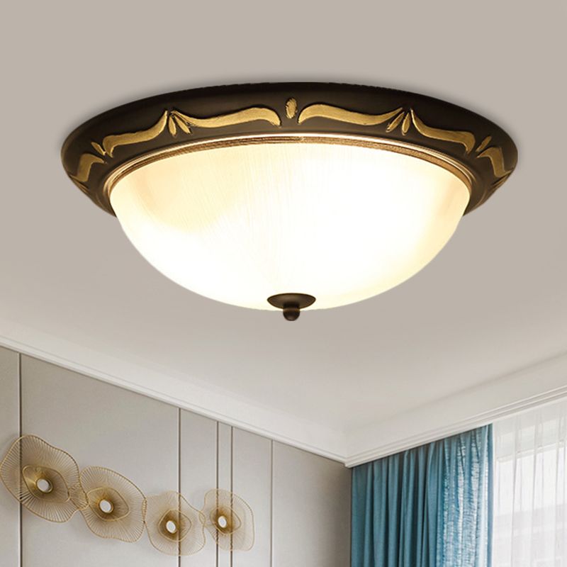 Dome-Like Bedroom Ceiling Fixture Classic Style Milk Glass 12.5"/15" Width LED Brown Flush Mount Lighting