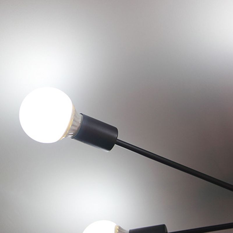 Lámpara de techo negra de 8 luces, estilo industrial retro, hierro Sputnik, montaje semiempotrado para sala de estar