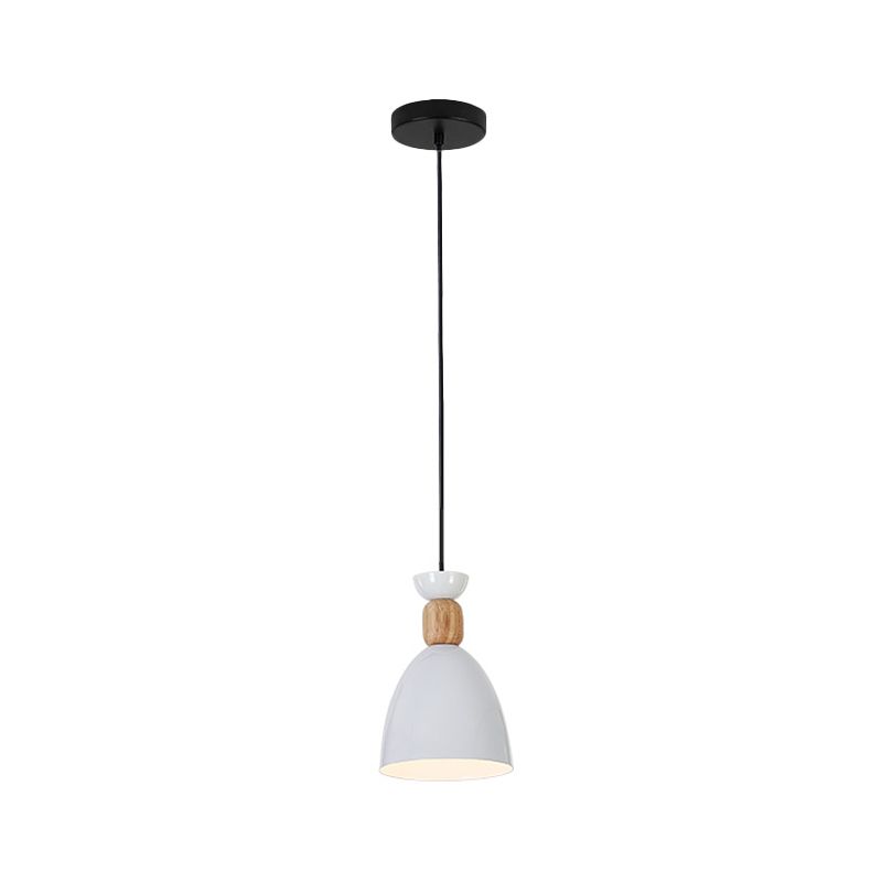 Iron Oval/Cone/Dome Shade Hanging Light Nordic Single Bulb Ceiling Pendant Lamp in Grey/White for Bedroom