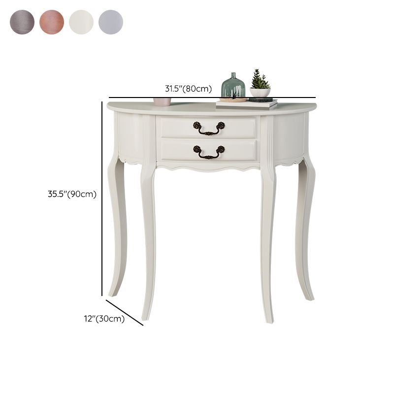 35.43" Tall 2-drawer Console Table Solid Wood Half Moon End Table for Hall