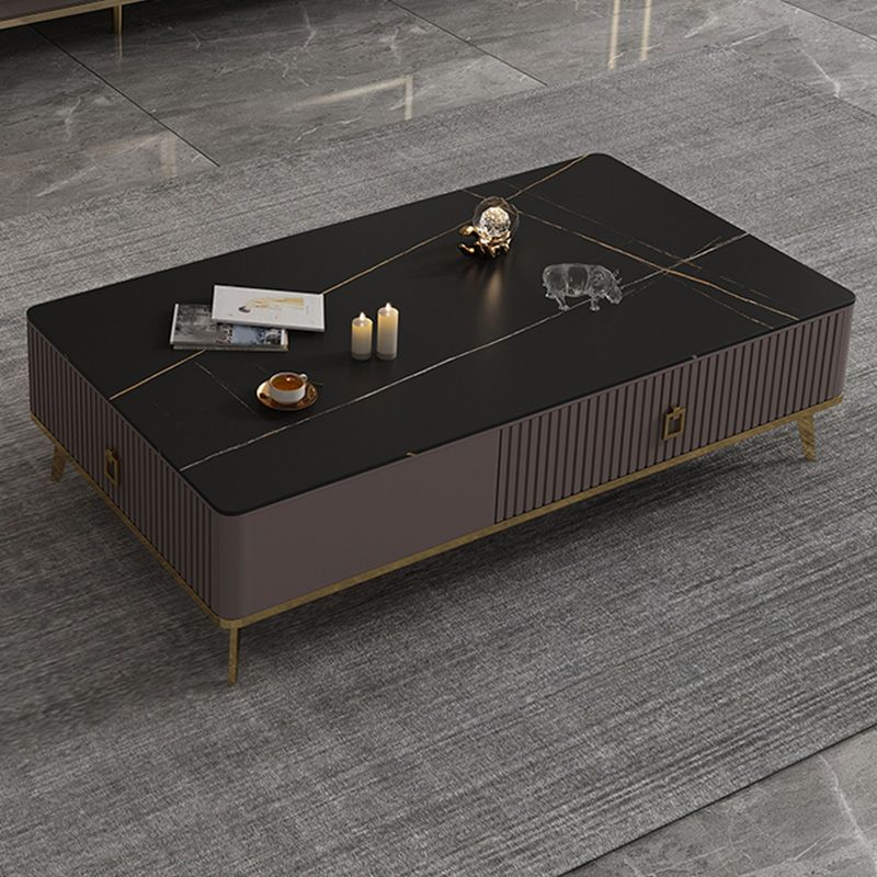Slate Glam Rectangular Coffee Table 51.2" W 4 Legs Cocktail Table with Drawers