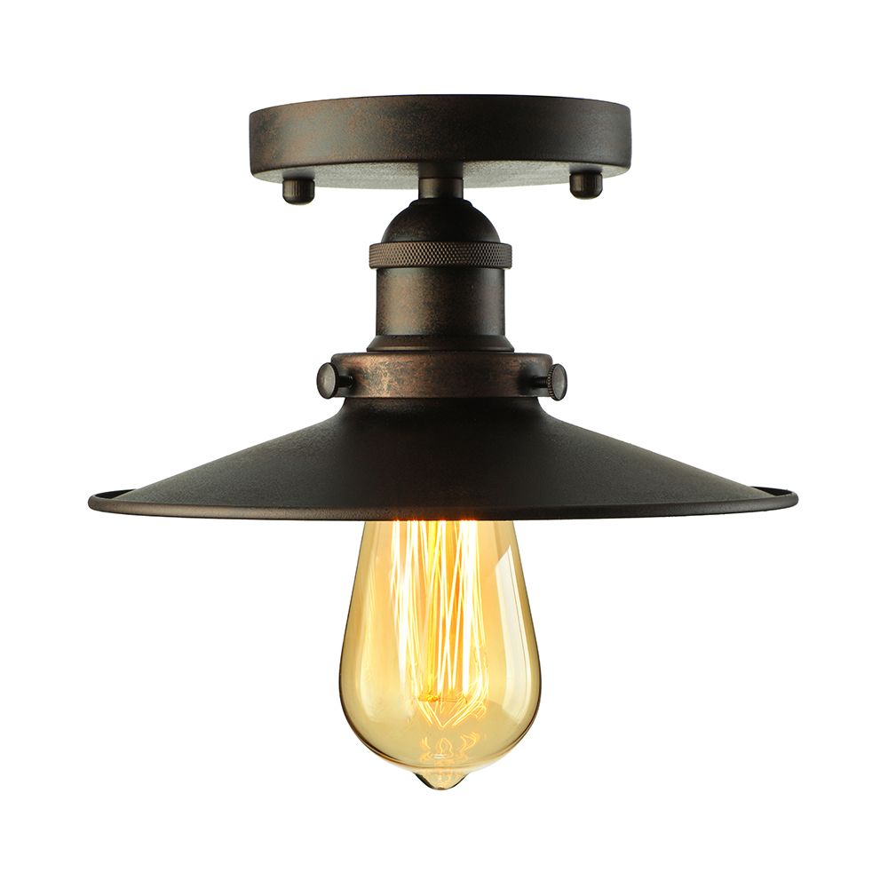Zwart/Roest Cone Schaduw Semi Flush Mount Retro Stijlvol Metallic 1 Hoofd Balkon Dicht bij plafondverlichting