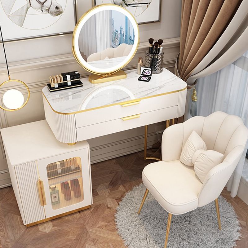 Glam Style Vanity Dressing Table with 2 Drawers and Stone Top