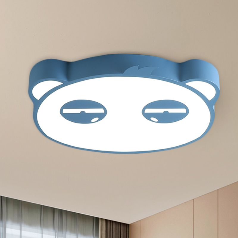Cartoon LED Ceiling Mounted Light with Acrylic Shade Pink/Green/Blue Finish Panda Shape Flush Lamp for Kids Bedroom