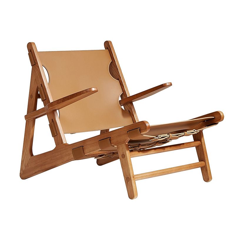 Mid-Century Modern Solid Wood Frame Square Arms Lounge Accent Chair