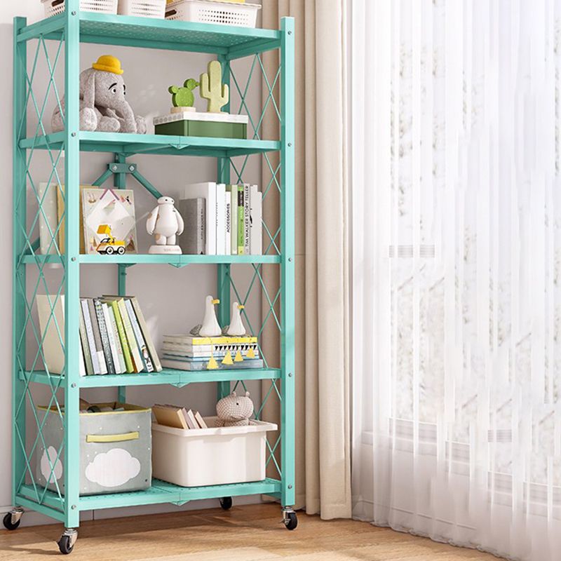 Nordic Foldable Metal Storage Bookshelf Rectangle Movable Open Bookcase