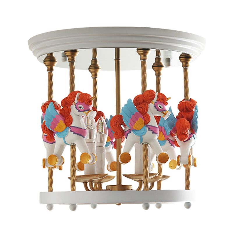 Carrousel en métal semi-rinceur anneau 4-bulbe rouge / rose / jaune monture d'éclairage à monture pour la chambre d'enfants