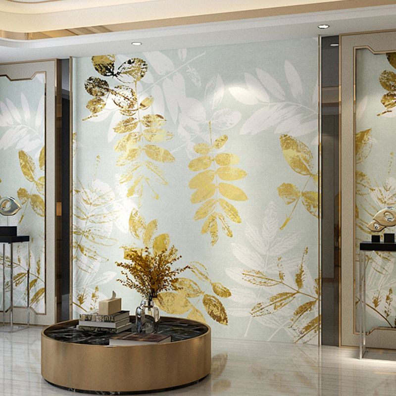 Big Nordic Plant Mural Wallpaper for Accent Wall Fantasy Branch in Yellow and Green, Moisture Resistant