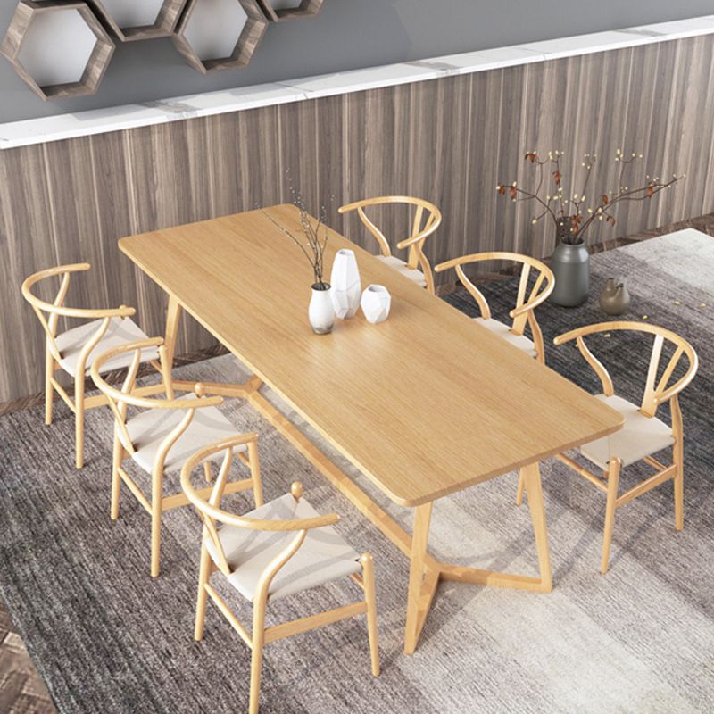 Solid Wood Top Dining Table Rectangle Table with Trestle Base