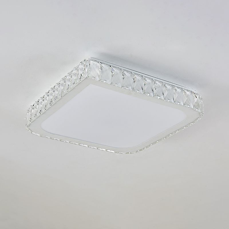 16"/19.5" Wide Square Crystal Flushmount Minimalistic Bedroom LED Ceiling Flush Light in White