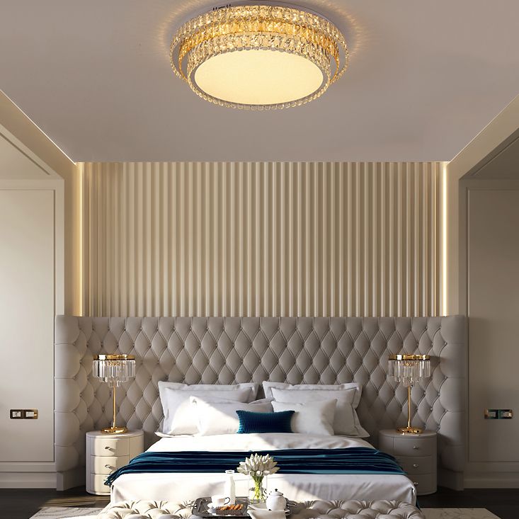 Plafonnier LED en cristal à deux niveaux, montage encastré en acier inoxydable, Style de luxe moderne, pour salon