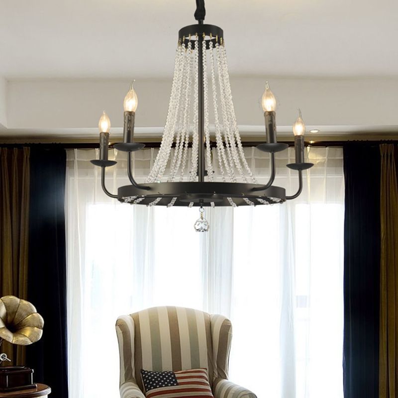 Candle Chandelier Lighting Modern Crystal 5 Bulbs Hanging Ceiling Light in Black for Bedroom