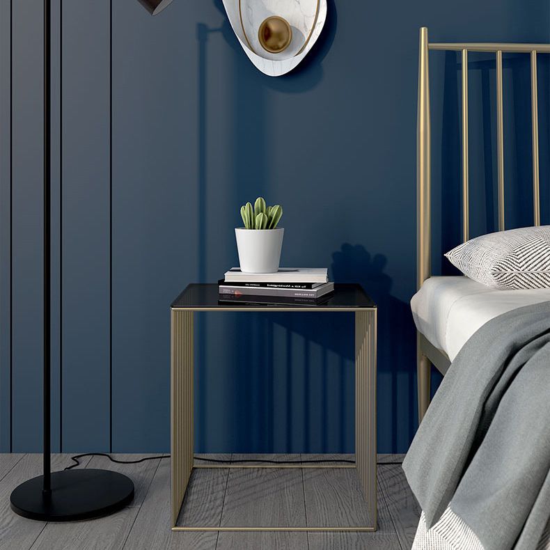 Contemporary Glass Top Frame Square Bedside Accent Side Table