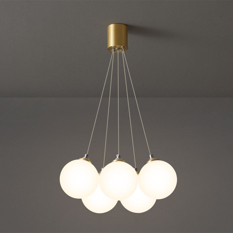 Balloons Hanging Pendant Light Simplicity White Glass Bedroom Chandelier in Gold