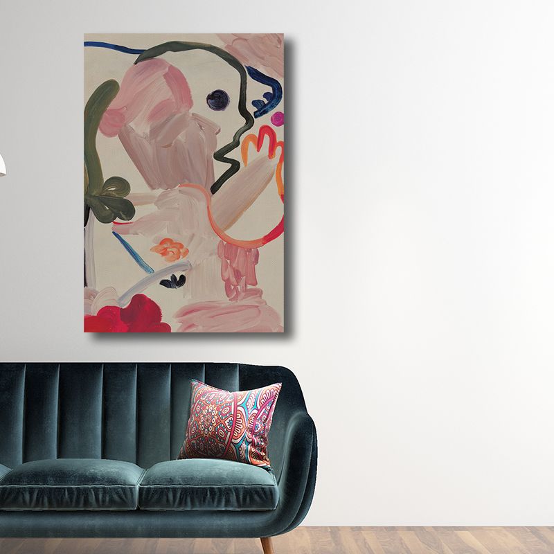 Pink Abstract Pattern Wall Decor Cartoon Textured Canvas Print for Living Room, Multiple Size Options