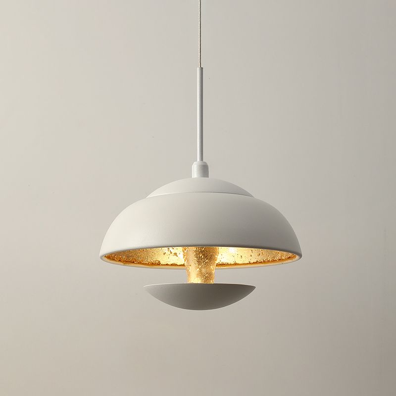 Nordic Bowled Iron Pendant Lamp LED Hanging Light Fixture in Black/White and Gold Inner over Table