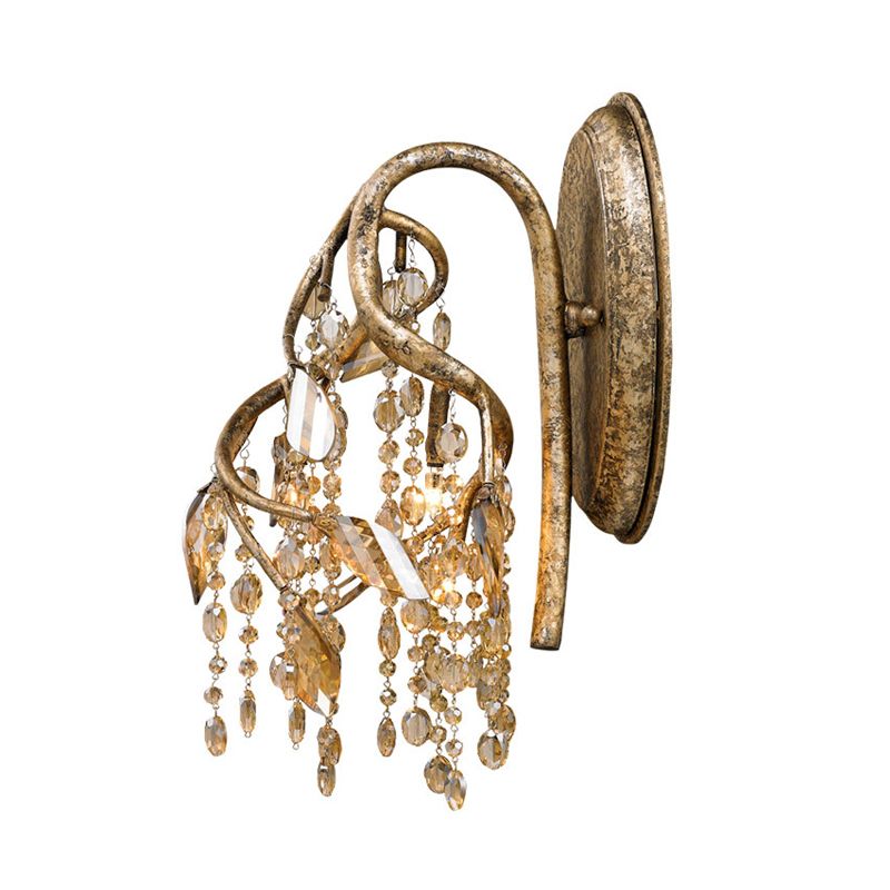 Decorative Branch Wall Mount Lighting 2 Lights Translucent Crystal LED Wall Lamp in Brass