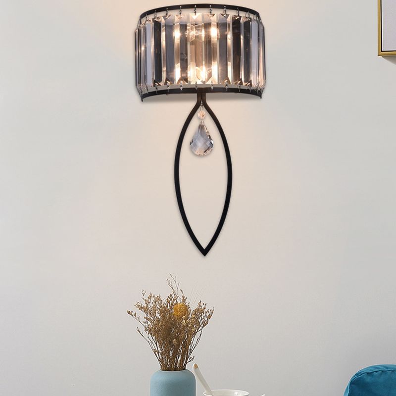 2 - Light Wall Light in Black / Gold Finish Iron and Crystal Wall Sconce