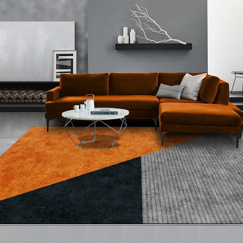 Grey Living Room Area Carpet Modern Geometric Pattern Area Rug Polyester Stain Resistant Rug