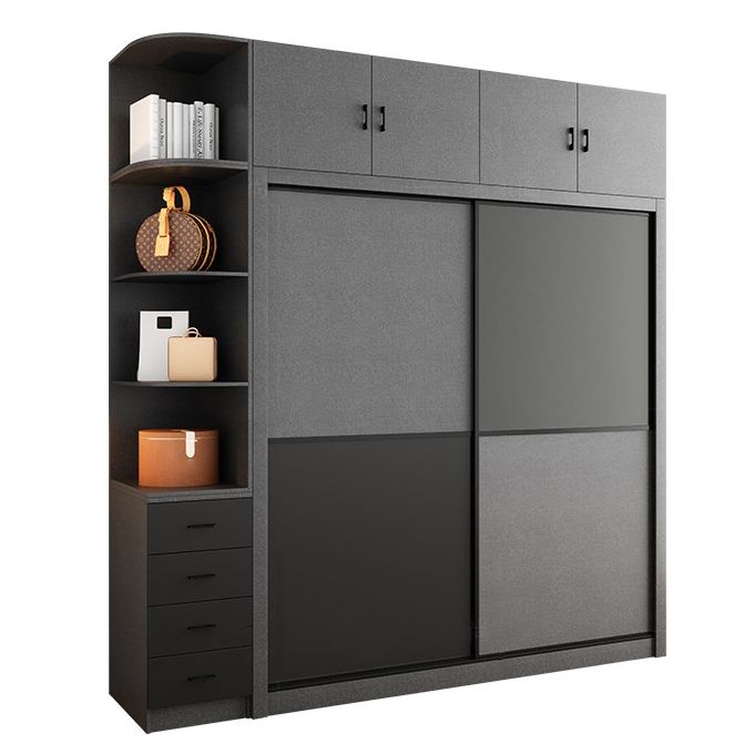 Grey Engineered Wood Wardrobe Armoire Modern Wardrobe Cabinet