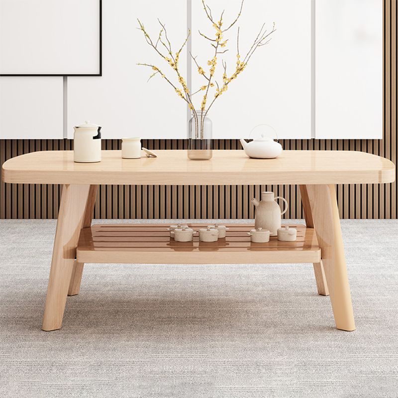 Nordic Style Rectangular 4 Legs Base Solid Wood Table with Storage Rack Coffee Table
