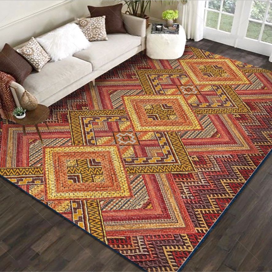 Restoration Tribal Printed Rug Multicolor Bohemian Carpet Synthetics Anti-Slip Backing Stain Resistant Pet Friendly Rug for Room