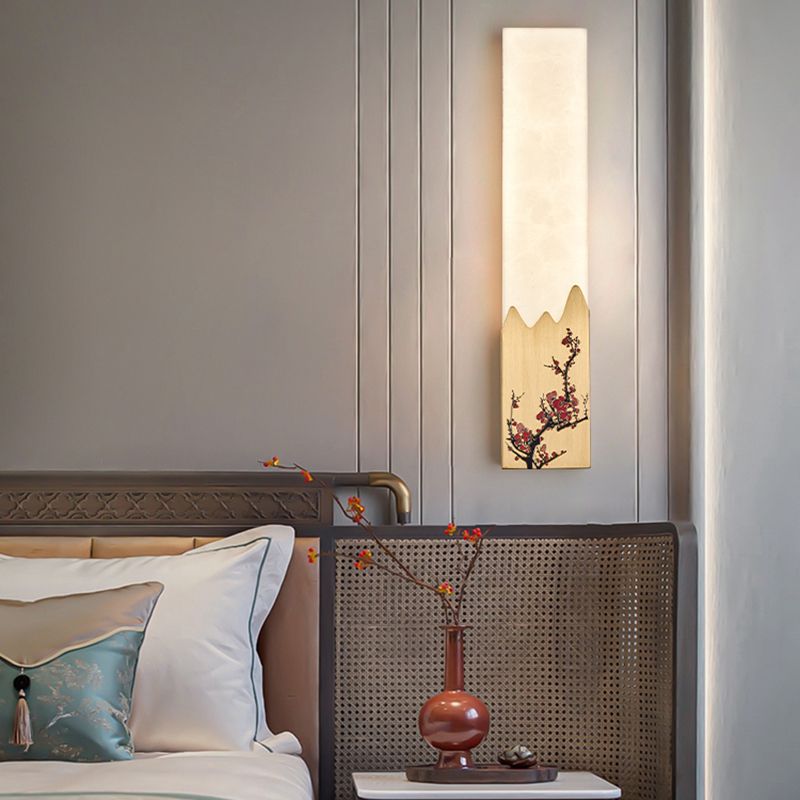 Modern Metal Wall Sconce Rectangle Shape Wall Light with Stone Shade for Living Room