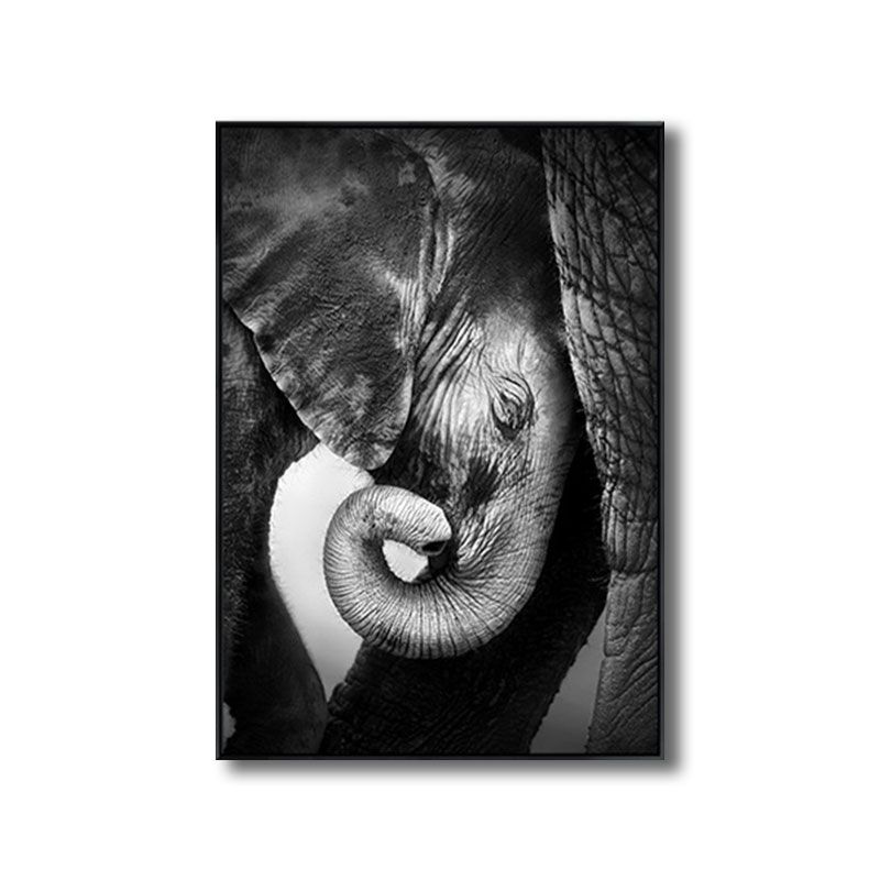 Canvas Decorative Painting Modern Elephant Family Wall Art Print in Black for Sitting Room