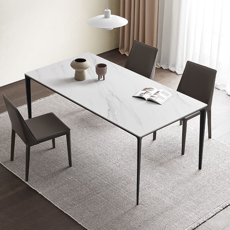 Contemporary Sintered Stone Dining Table Rectangle Table with Metal Legs for Home Use