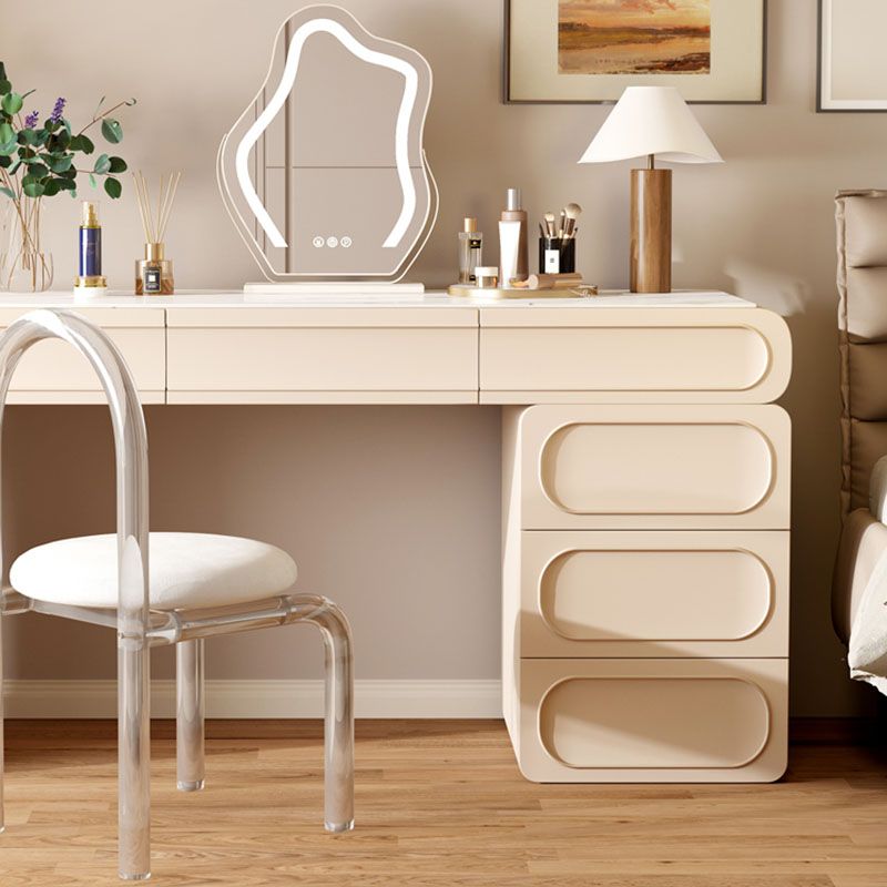 Glam Stone Beige Vanity Desk Bedroom Vanity Dressing Table with Drawer