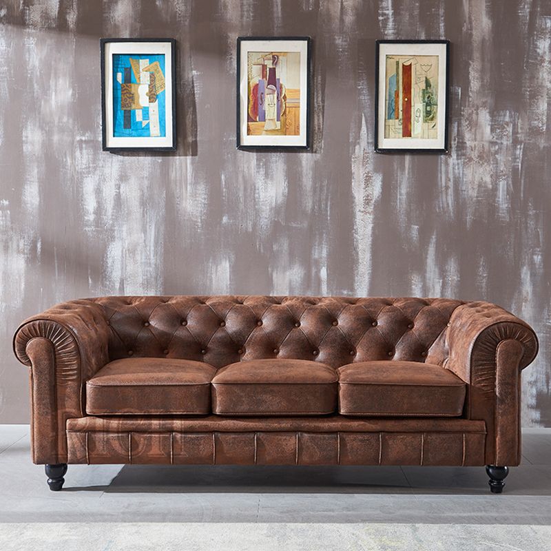 Chesterfield Dark Brown Sofa Apartment Tuxedo Arm Loveseat Genuine Leather Sofa