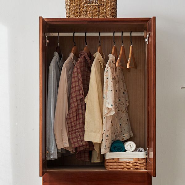 Solid Wood Kid's Wardrobe Matte Wardrobe Armoire with Lower Storage Drawers