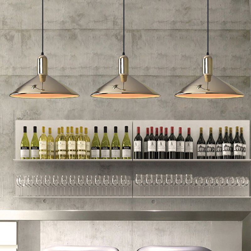 Iron Gold/Silver Down Lighting Tapered 1-Bulb Industrial Style Pendant Light Fixture for Living Room