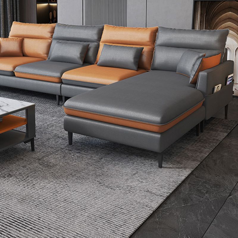 Contemporary 35.43 " H Faux Leather Flared Arm Sofa & Chaise