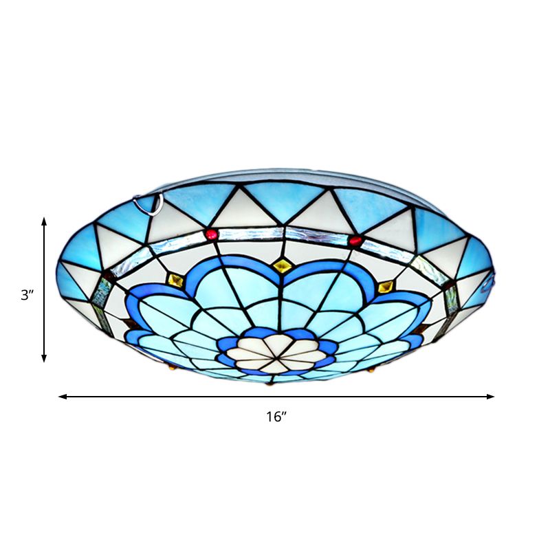 12"/16"/19.5" Wide Baroque Bowl Flush Ceiling Light Stained Glass Indoor Flush Mount Light in Blue/Blue-Brown