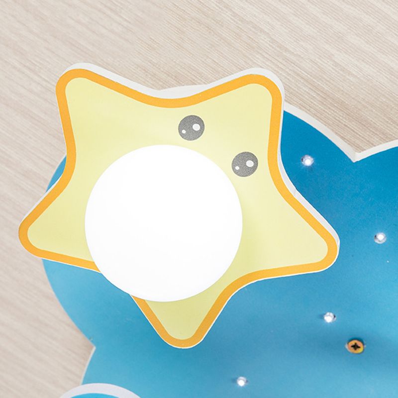 Plafonnier Blue Sky pour enfants, plafonnier en bois à 5 lumières de style créatif avec abat-jour en verre