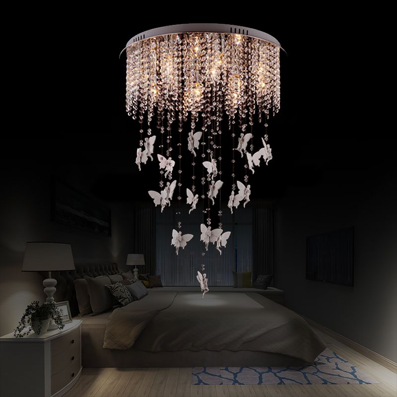 16"/19.5"/23.5" W Silver Round Flush Ceiling Light Modernist 5/8/10 Lights Cascading Glass Crystal Shaded Flushmount Lighting