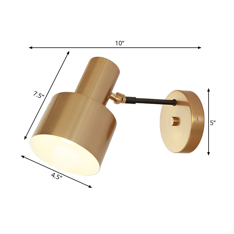 1 Bulb Round Wall Lamp Modernist Gold Finish Iron Wall Sconce Light with Adjustable Arm